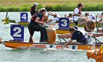 Dragon boats racing at Dorney Lake